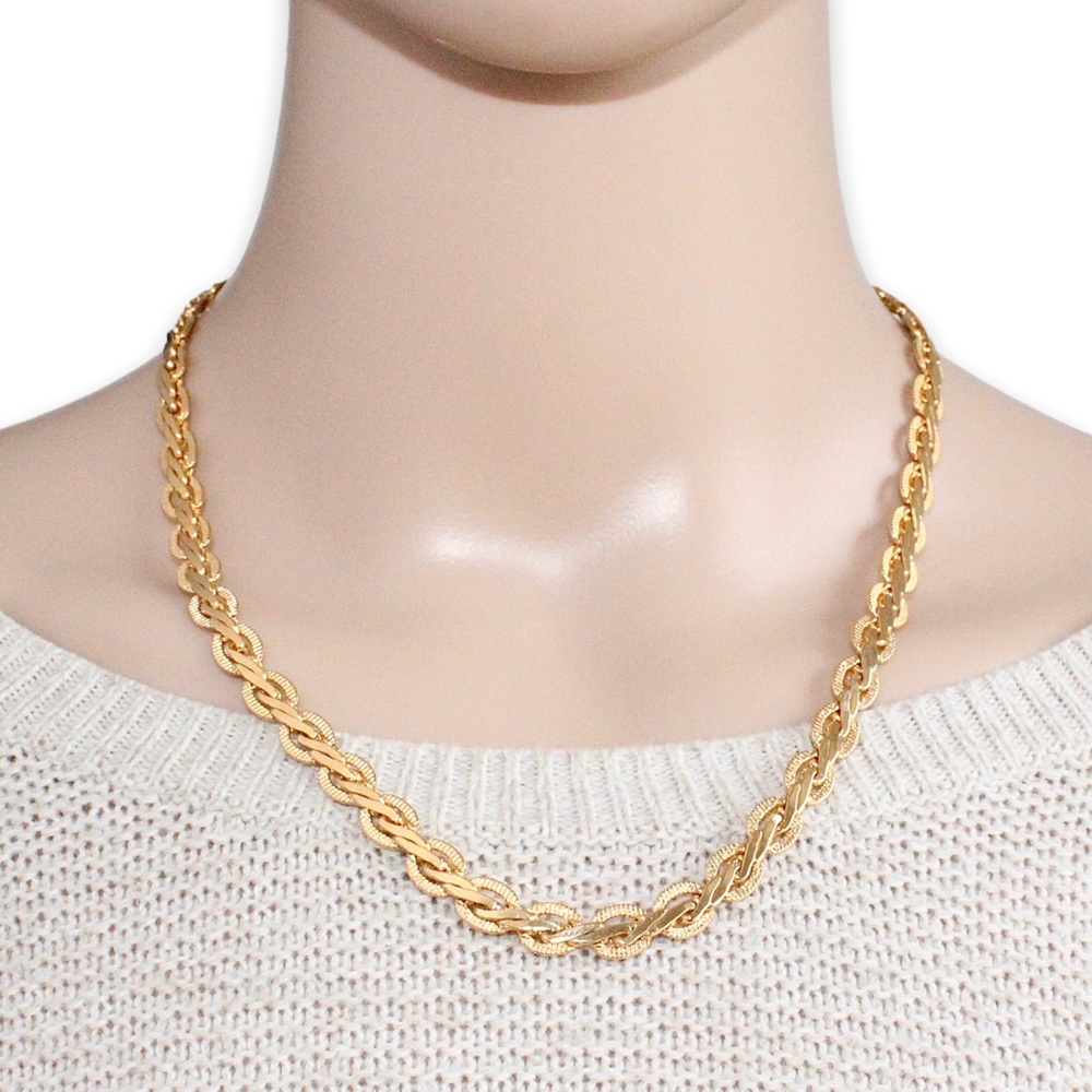 Estate Gold Plated Necklace Chain Speciality Hybrid Flat Rope & Cable Link 19”